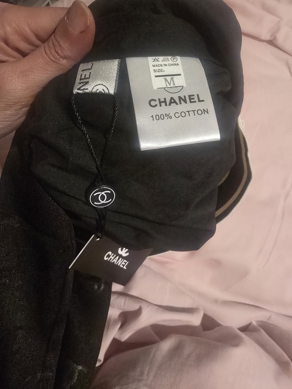 Chanel Women Black Logo Wide-Leg Lounge Pants with Cream Waistband - Picture 7 of 10